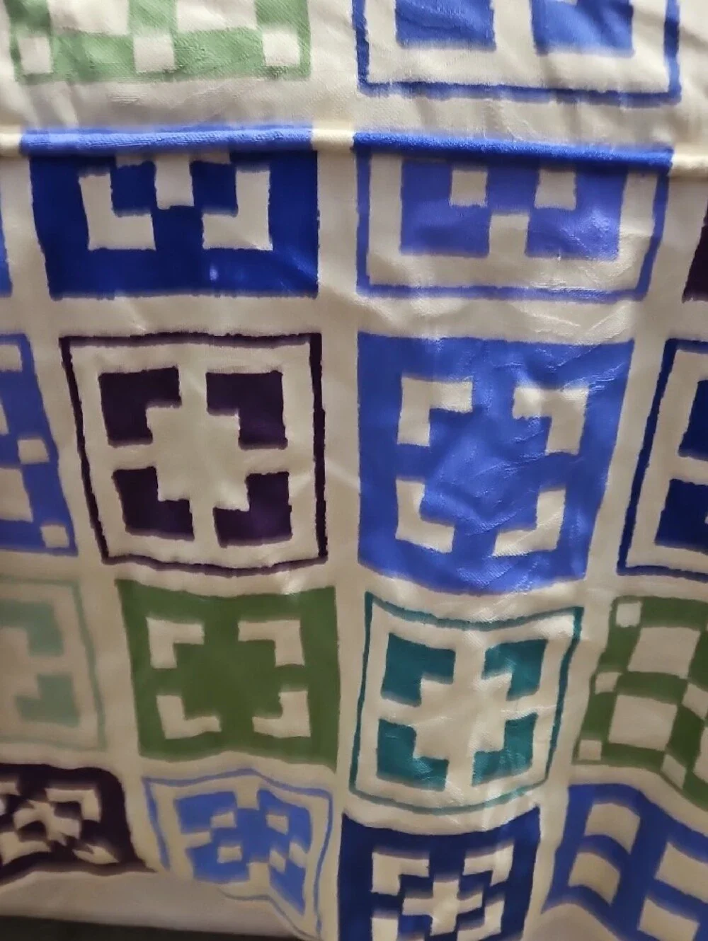 Vintage Retro Custom Queen Unbranded Geometric Bed Skirt in Blue and Green